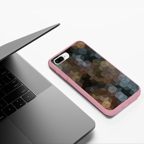 Чехол для iPhone 7Plus/8 Plus матовый Геометрический 3D узор в серых и коричневых тонах, цвет баблгам - фото 5