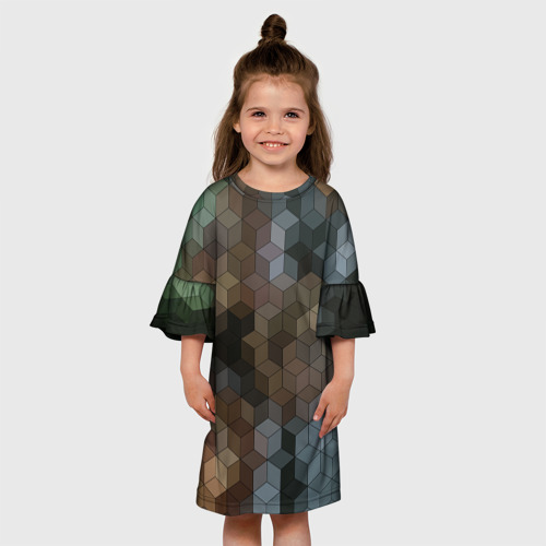 Детское платье 3D Геометрический 3D узор в серых и коричневых тонах, цвет 3D печать - фото 4