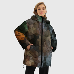 Женская зимняя куртка Oversize Геометрический 3D узор в серых и коричневых тонах - фото 2