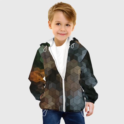 Детская куртка 3D Геометрический 3D узор в серых и коричневых тонах, цвет белый - фото 3