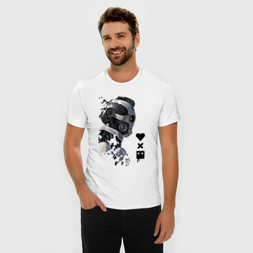Мужская футболка хлопок Slim с принтом Xbot 4000 в профиль с лого, фото на моделе #1
