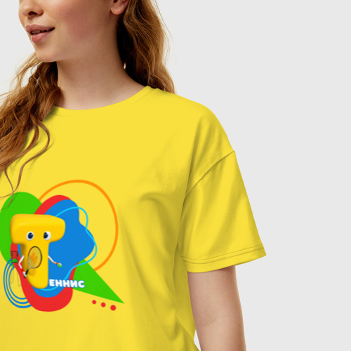 Женская футболка хлопок Oversize Теннис в Буквогороде, цвет желтый - фото 3