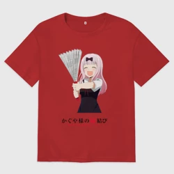 Женская футболка хлопок Oversize Госпожа Кагуя Love is war Синомия с веером