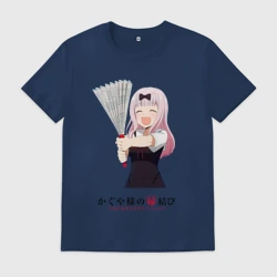 Мужская футболка хлопок Госпожа Кагуя Love is war Синомия с веером
