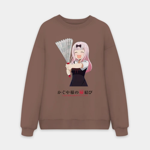 Мужской свитшот oversize без начеса хлопок Госпожа Кагуя Love is war Синомия с веером