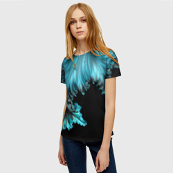 Женская футболка 3D Чёрно-голубой неоновый фрактал - фото 2