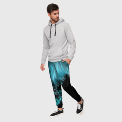 Мужские брюки 3D Чёрно-голубой неоновый фрактал - фото 2