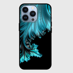 Чехол для iPhone 13 Pro Чёрно-голубой неоновый фрактал