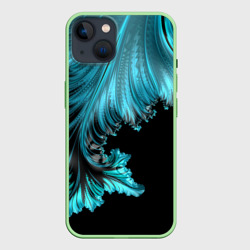 Чехол для iPhone 14 Чёрно-голубой неоновый фрактал