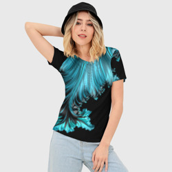 Женская футболка 3D Slim Чёрно-голубой неоновый фрактал - фото 2