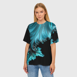 Женская футболка oversize 3D Чёрно-голубой неоновый фрактал - фото 2