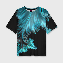 Женская футболка oversize 3D Чёрно-голубой неоновый фрактал