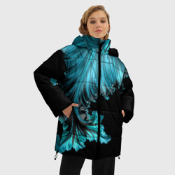 Женская зимняя куртка Oversize Чёрно-голубой неоновый фрактал - фото 2