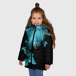 Зимняя куртка для девочек 3D Чёрно-голубой неоновый фрактал - фото 2