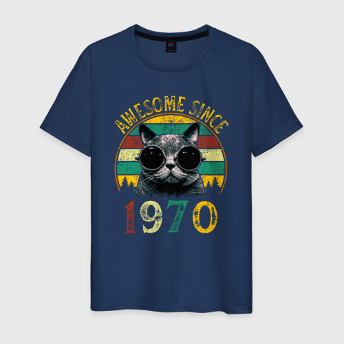 Мужская футболка из хлопка с принтом Потрясающий котэ 1970, вид спереди №1