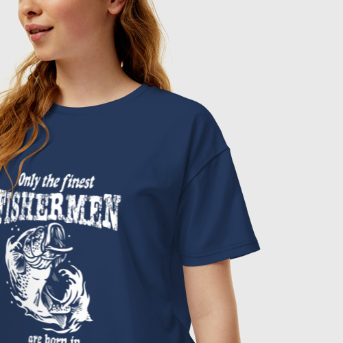 Женская футболка хлопок Oversize Только лучшие рыбаки родились в 1970 году, цвет темно-синий - фото 3