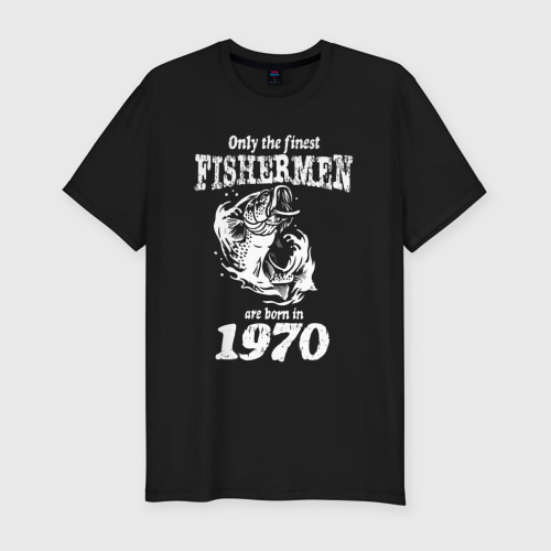 Мужская футболка хлопок Slim Только лучшие рыбаки родились в 1970 году, цвет черный