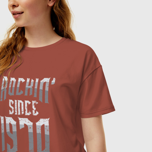 Женская футболка хлопок Oversize Чумовойая с 1970, цвет кирпичный - фото 3