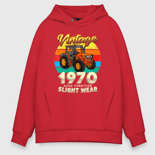 Мужское худи Oversize хлопок Винтаж 1970 состояние хорошее небольшой износ, цвет красный