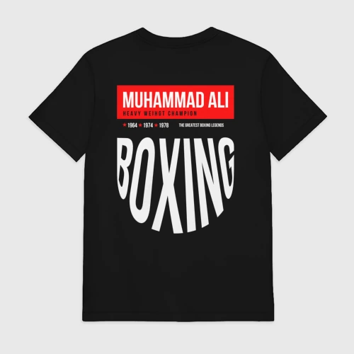 Мужская футболка хлопок с принтом Muhammad Ali двухсторонняя, вид сзади #1