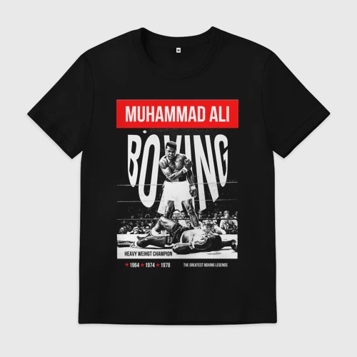 Мужская футболка хлопок с принтом Muhammad Ali двухсторонняя, вид спереди #2