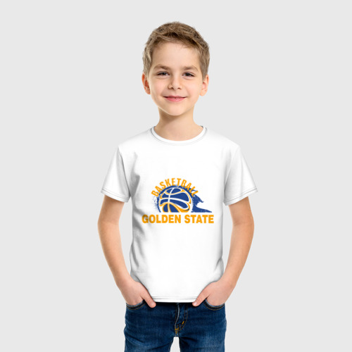Детская футболка хлопок с принтом Golden State Basketball, фото на моделе #1