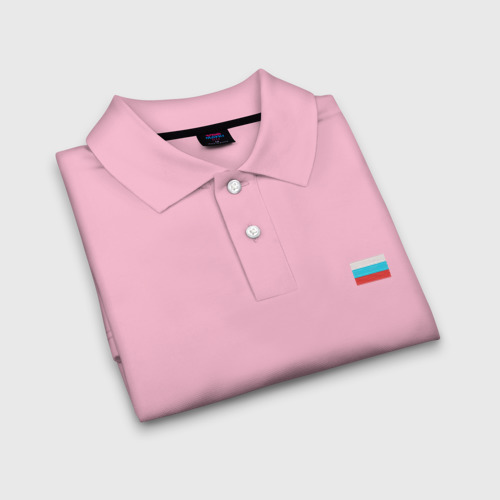 Мужское поло хлопок с вышивкой Вышитый Флаг России, цвет светло-розовый - фото 7