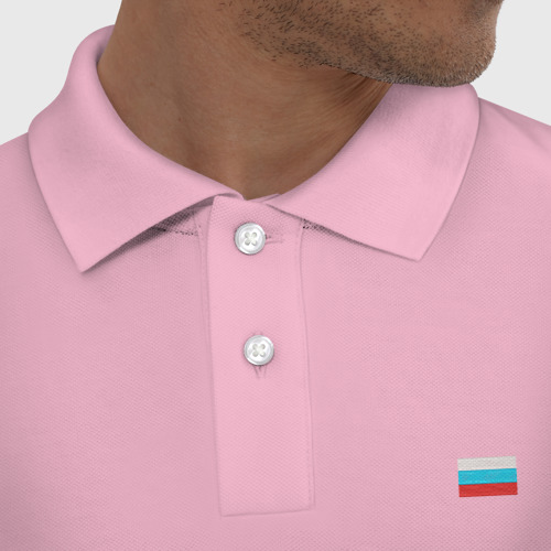 Мужское поло хлопок с вышивкой Вышитый Флаг России, цвет светло-розовый - фото 3
