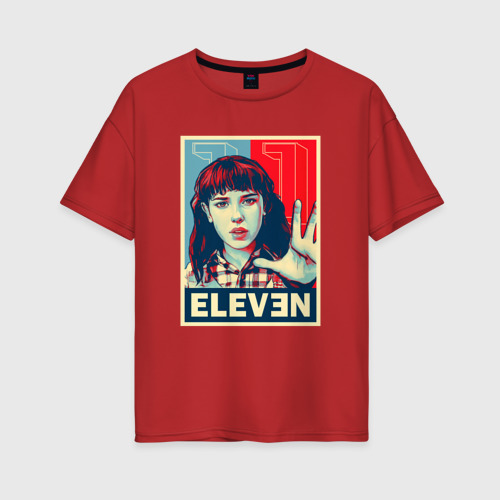 Женская футболка хлопок Oversize Stranger Things Eleven, цвет красный