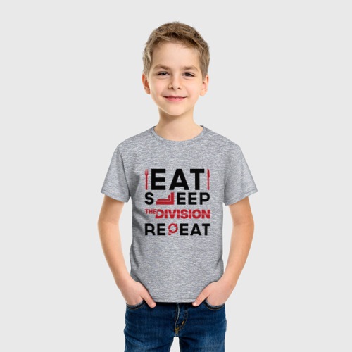 Детская футболка хлопок с принтом Надпись: Eat Sleep The Division Repeat, фото на моделе #1