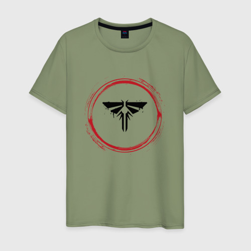 Мужская футболка хлопок с принтом Символ The Last Of Us и красная краска вокруг, вид спереди #2
