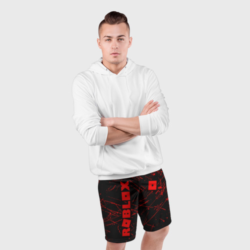 Мужские шорты спортивные Roblox красный логотип, цвет 3D печать - фото 5