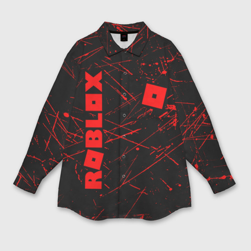 Мужская рубашка oversize 3D с принтом Roblox красный логотип, вид спереди #2