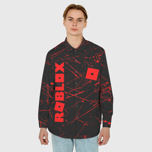 Мужская рубашка oversize 3D с принтом Roblox красный логотип, фото на моделе #1