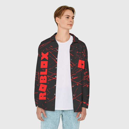 Мужская рубашка oversize 3D с принтом Roblox красный логотип, вид сбоку #3