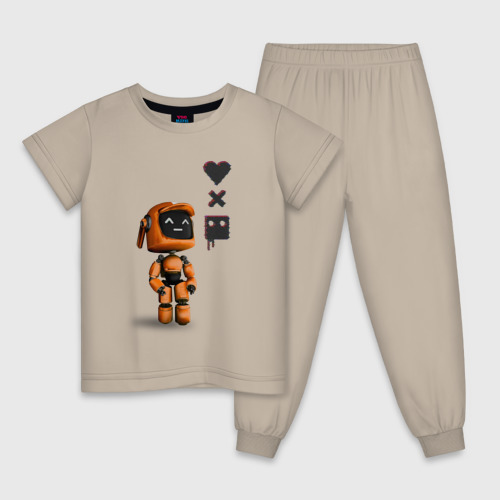 Детская пижама хлопок с принтом Оранжевый робот с логотипом LDR, вид спереди #2
