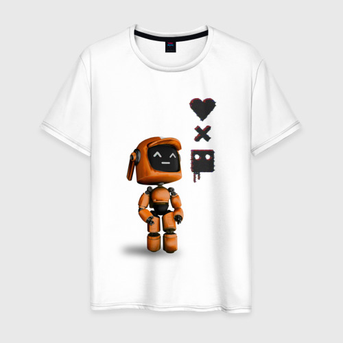 Мужская футболка из хлопка с принтом Оранжевый робот с логотипом LDR, вид спереди №1