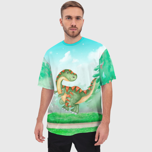 Мужская футболка oversize 3D Маленький Динозаврик, цвет 3D печать - фото 3