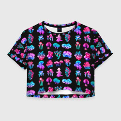 Женская футболка Crop-top 3D Neon mushrooms