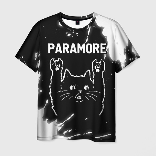 Мужская футболка с принтом Группа Paramore и Рок Кот, вид спереди №1