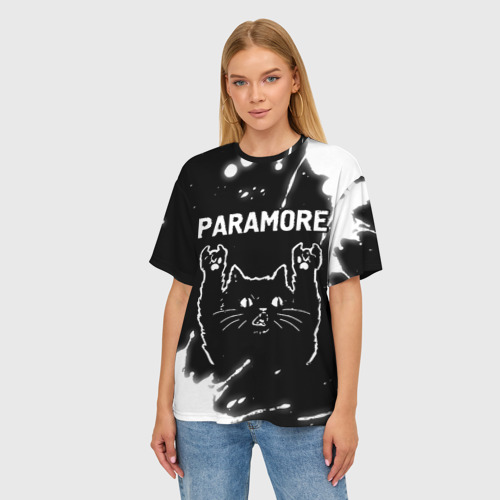 Женская футболка oversize 3D Группа Paramore и Рок Кот, цвет 3D печать - фото 3