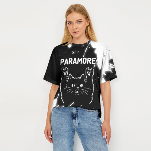 Женская футболка oversize 3D Группа Paramore и Рок Кот, цвет 3D печать - фото 5