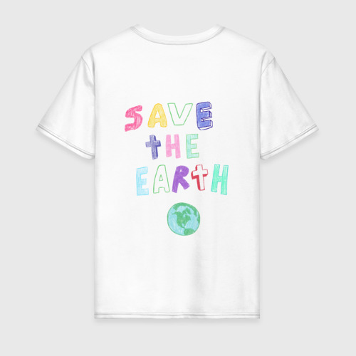 Мужская футболка хлопок Save the earth эко дизайн  карандашом , цвет белый - фото 2