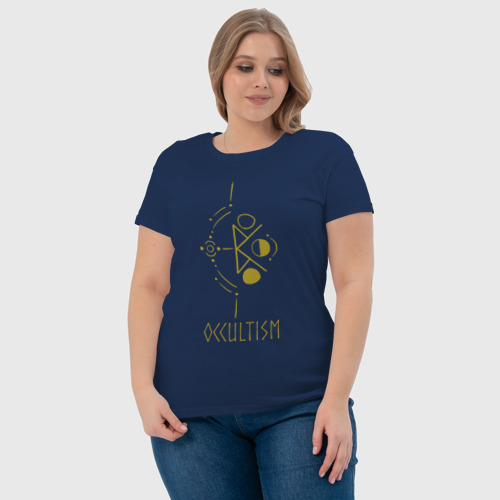 Женская футболка хлопок Руническая вязь - Оккультизм, цвет темно-синий - фото 6