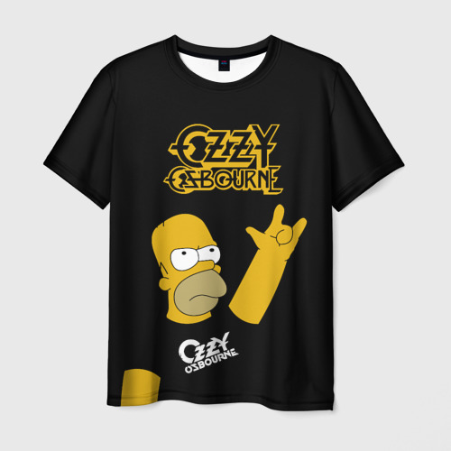Мужская футболка с принтом Ozzy Osbourne Гомер Симпсон рокер, вид спереди №1