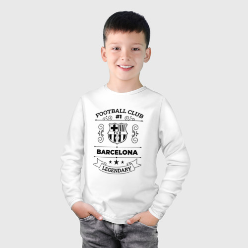 Детский лонгслив хлопок с принтом Barcelona: Football Club Number 1 Legendary, фото на моделе #1