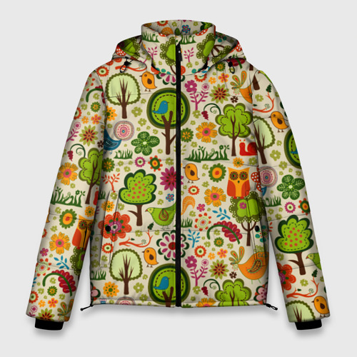 Мужская зимняя куртка 3D Colored forest animals, цвет светло-серый