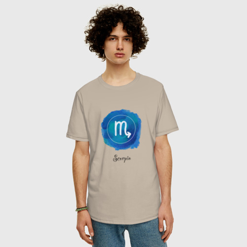 Мужская футболка хлопок Oversize Скорпион знак, цвет миндальный - фото 3