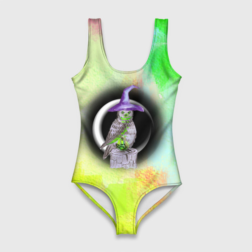 Женский купальник 3D Сова-ведьма на зелено-желтом фоне, цвет 3D печать