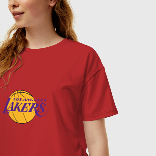 Женская футболка хлопок Oversize с принтом Лос-Анджелес Лейкерс NBA, фото на моделе #1